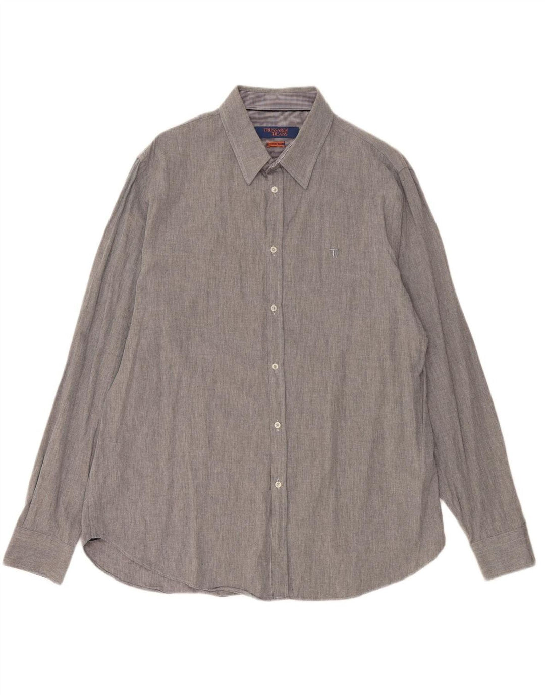 TRUSSARDI JEANS Mens Regular Fit Shirt Size 44 XL Grey Cotton