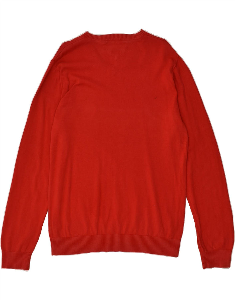 TOMMY HILFIGER Mens V-Neck Jumper Sweater Large Red Cotton | Vintage Tommy Hilfiger | Thrift | Second-Hand Tommy Hilfiger | Used Clothing | Messina Hembry 