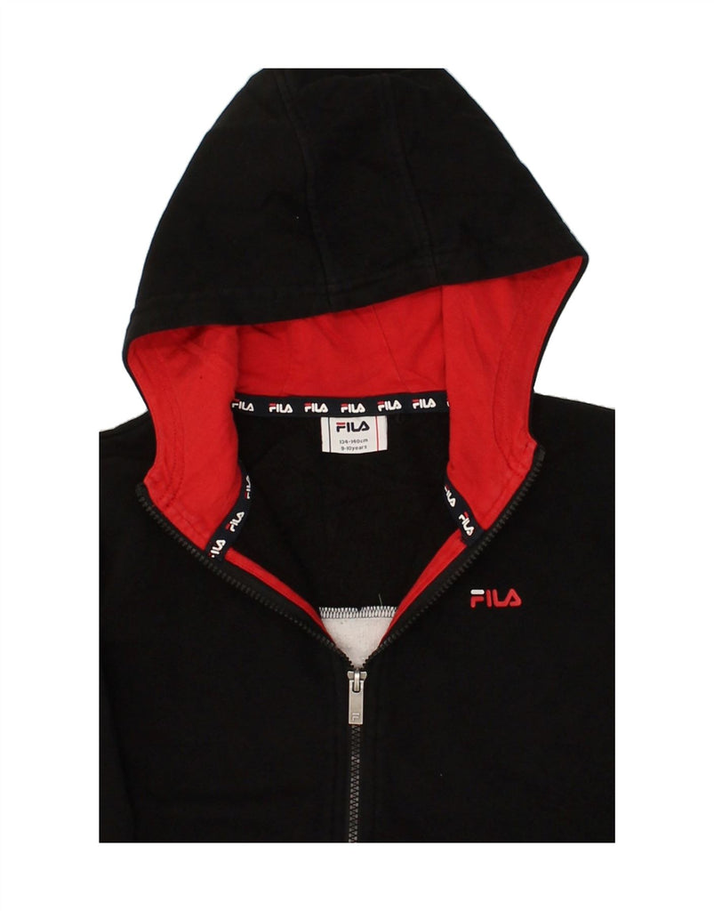 FILA Boys Graphic Zip Hoodie Sweater 9-10 Years Black Cotton | Vintage Fila | Thrift | Second-Hand Fila | Used Clothing | Messina Hembry 