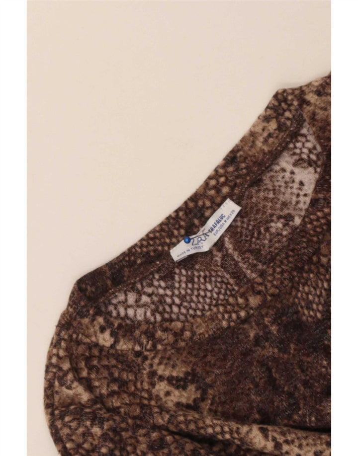 Zara Womens Top 3/4 Sleeve UK 14 Medium Brown Animal Print