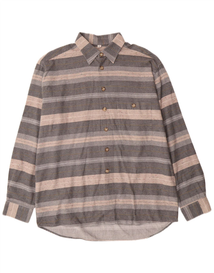 Stefano Mens Flannel Shirt Size 42 Large Grey Striped