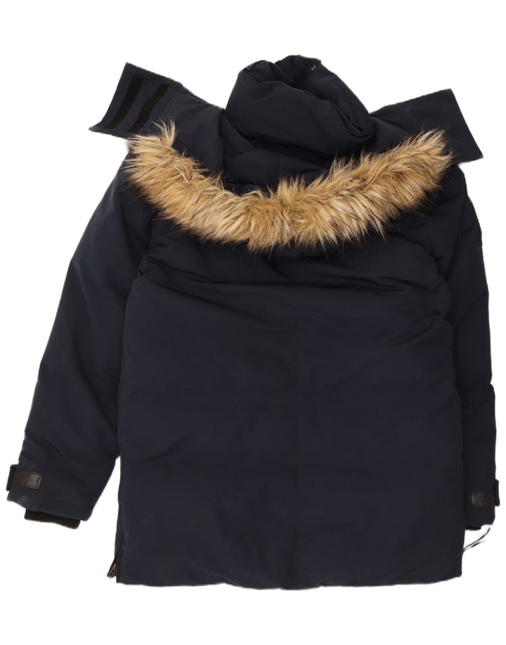 Superdry Mens Hooded Padded Coat UK 40 Large Navy Blue Polyester