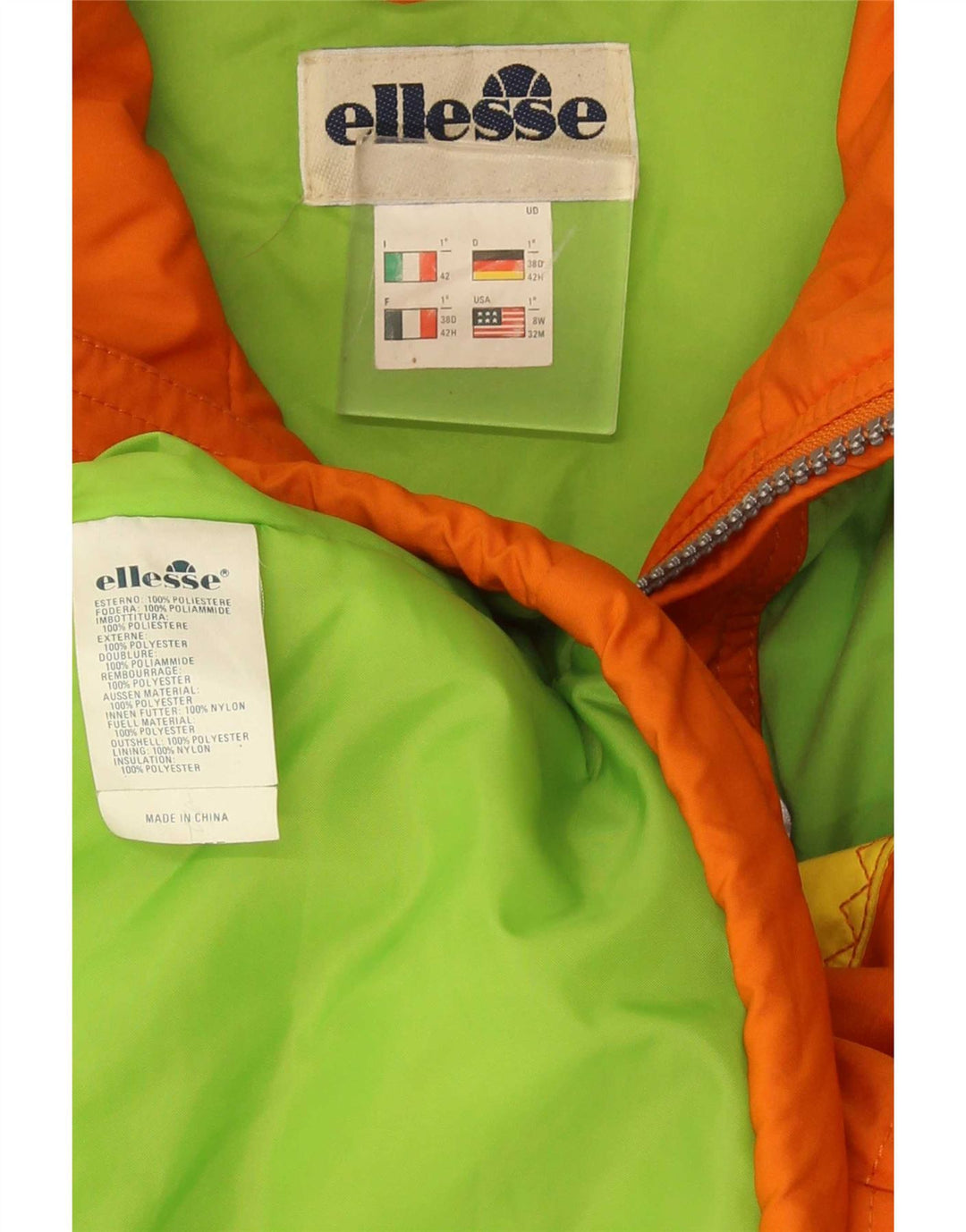 Ellesse Womens Hooded Oversized Ski Jacket IT 42 Medium Orange Colourblock