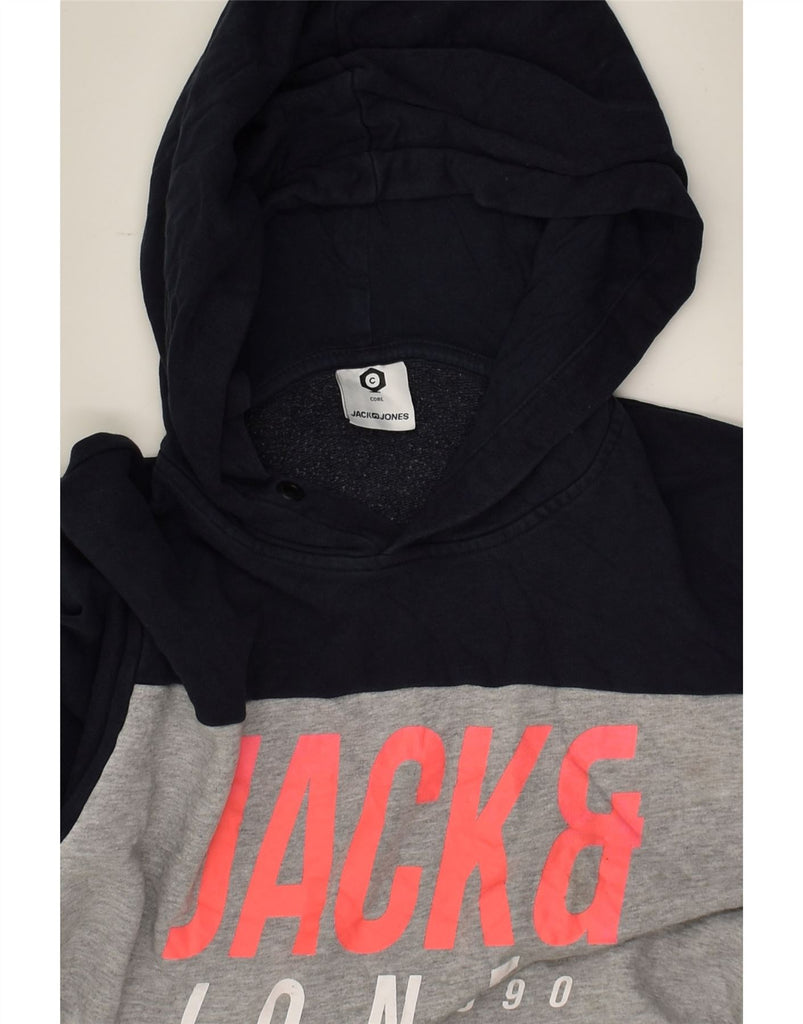 JACK & JONES Mens Graphic Hoodie Jumper Large Navy Blue Colourblock | Vintage Jack & Jones | Thrift | Second-Hand Jack & Jones | Used Clothing | Messina Hembry 