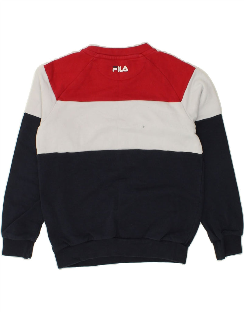 FILA Boys Graphic Sweatshirt Jumper 7-8 Years Navy Blue Colourblock Cotton | Vintage Fila | Thrift | Second-Hand Fila | Used Clothing | Messina Hembry 