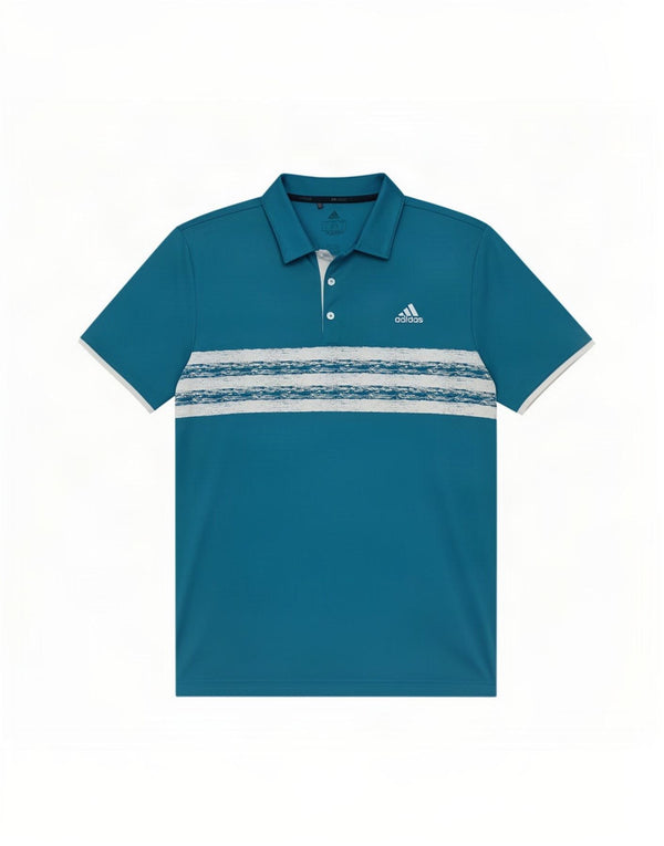 Adidas Mens Polo Shirt Large Blue Striped Polyester