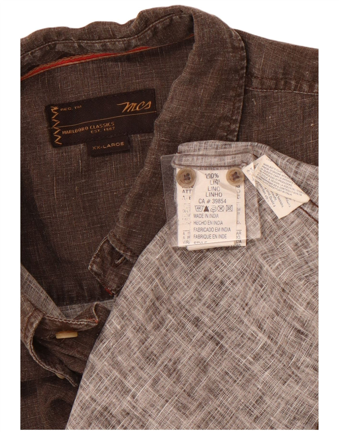 MARLBORO CLASSICS Mens Short Sleeve Shirt 2XL Brown Linen