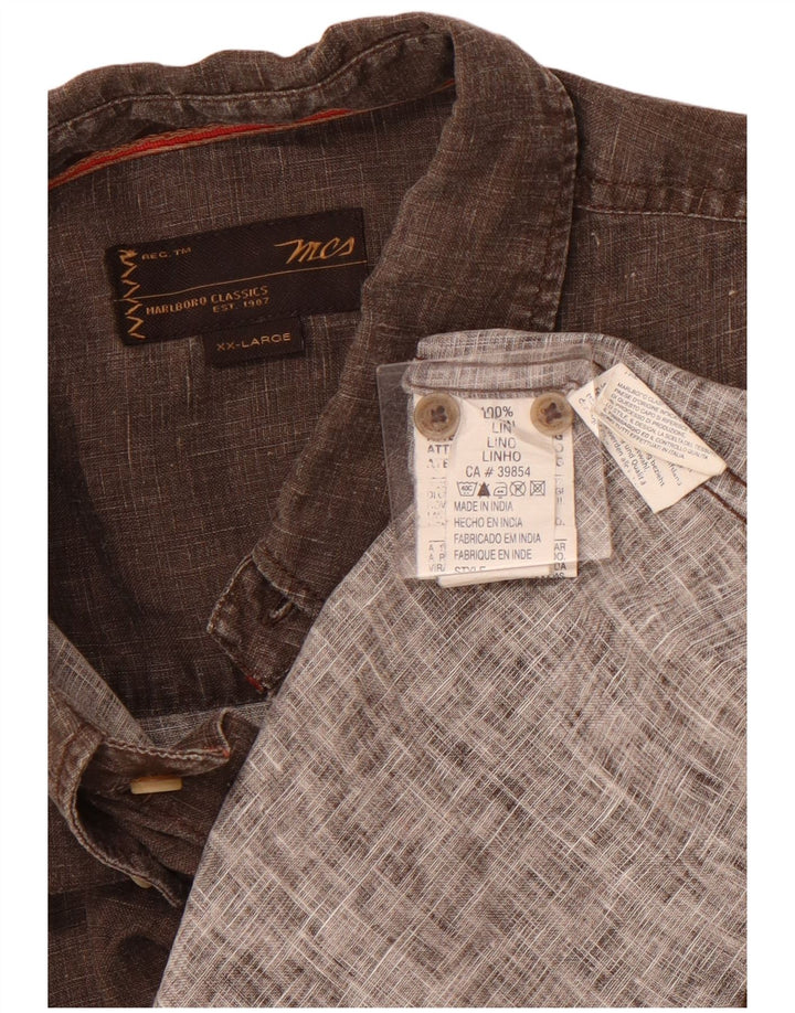 MARLBORO CLASSICS Mens Short Sleeve Shirt 2XL Brown Linen