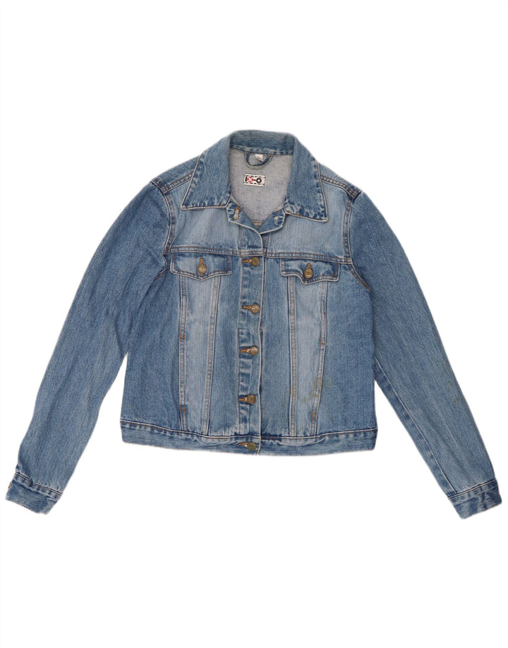 VINTAGE Womens Crop Denim Jacket UK 14 Large Blue Cotton