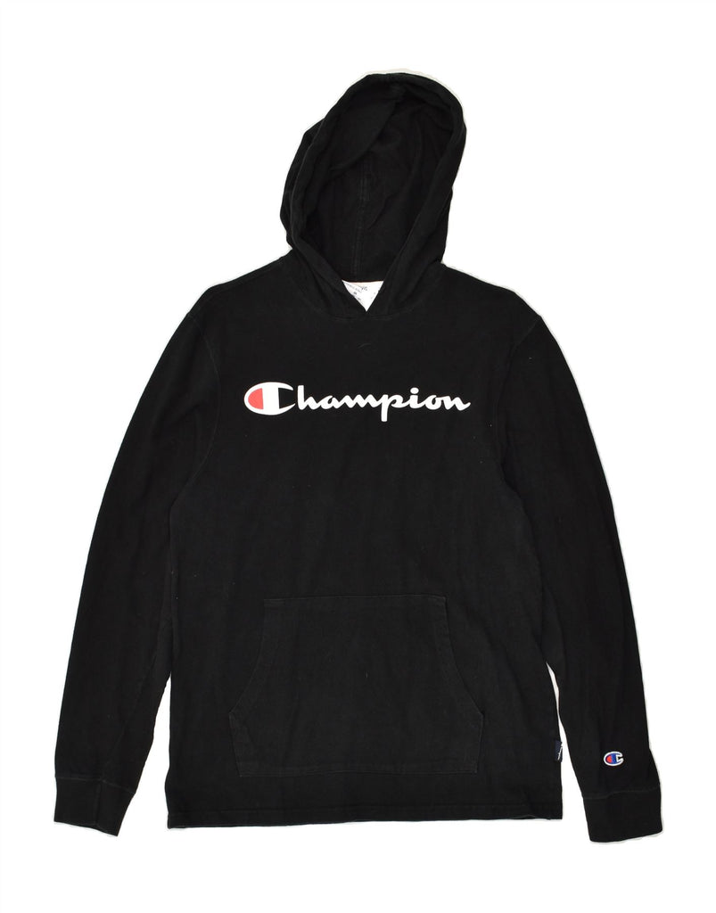 CHAMPION Mens Graphic Hoodie Jumper Medium Black Cotton | Vintage Champion | Thrift | Second-Hand Champion | Used Clothing | Messina Hembry 