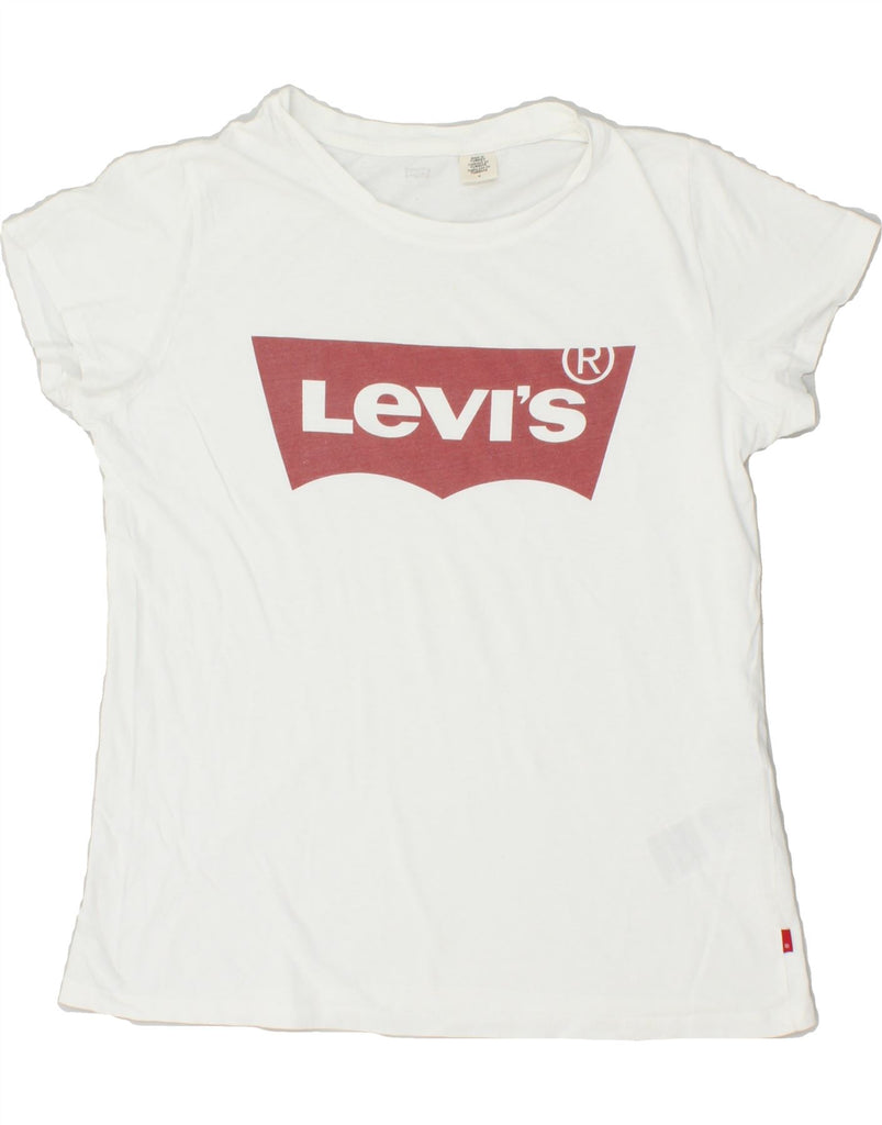 LEVI'S Womens Graphic T-Shirt Top UK 14 Medium White Cotton Vintage Levi's and Second-Hand Levi's from Messina Hembry 