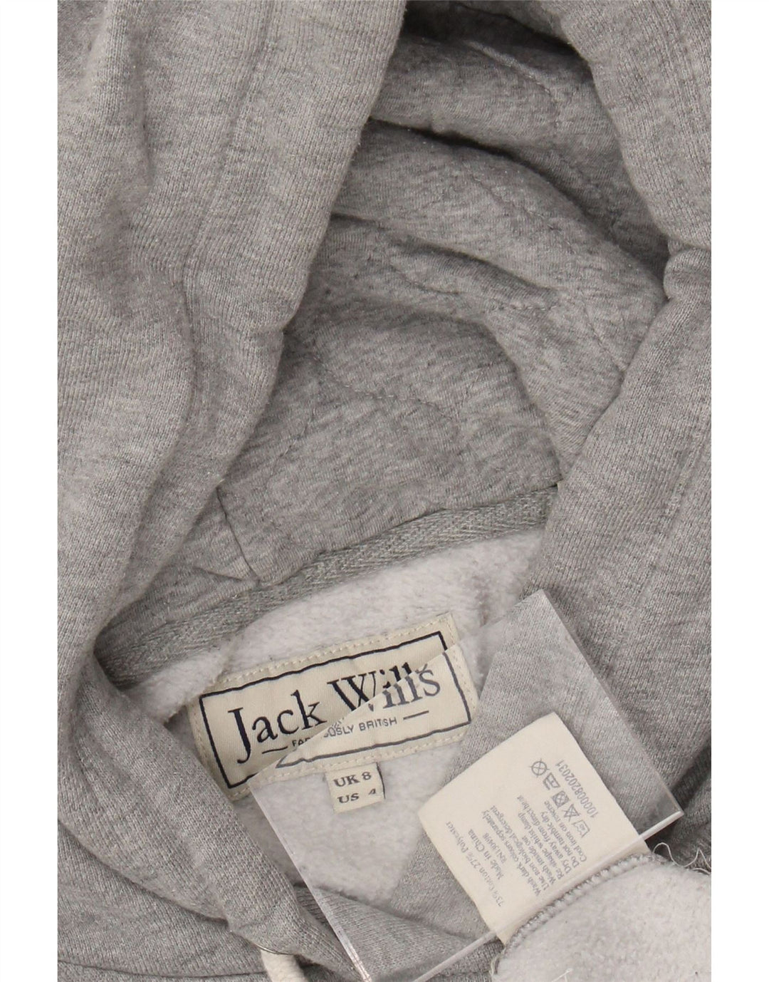 JACK WILLS Womens Graphic Hoodie Jumper UK 8 Small Grey Cotton