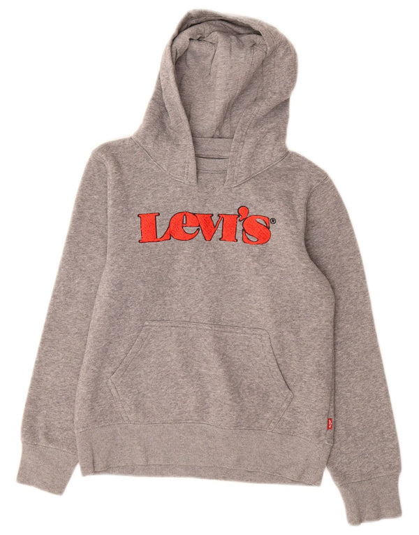 Levi's Boys Graphic Hoodie Jumper 9-10 Years Grey Flecked Cotton