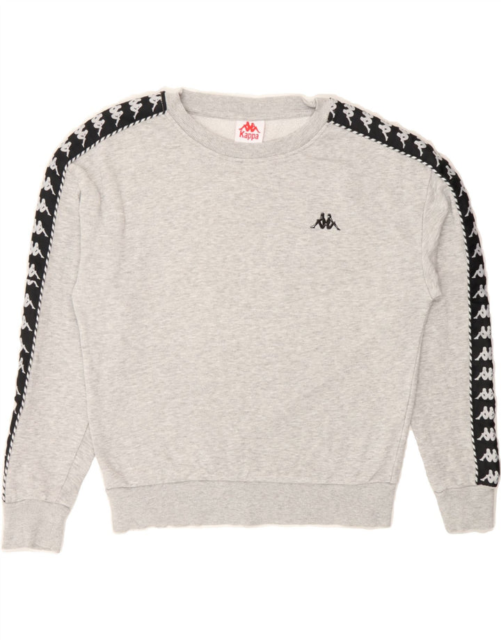 KAPPA Womens Graphic Sweatshirt Jumper UK 10 Small Grey Colourblock Vintage Kappa and Second-Hand Kappa from Messina Hembry 