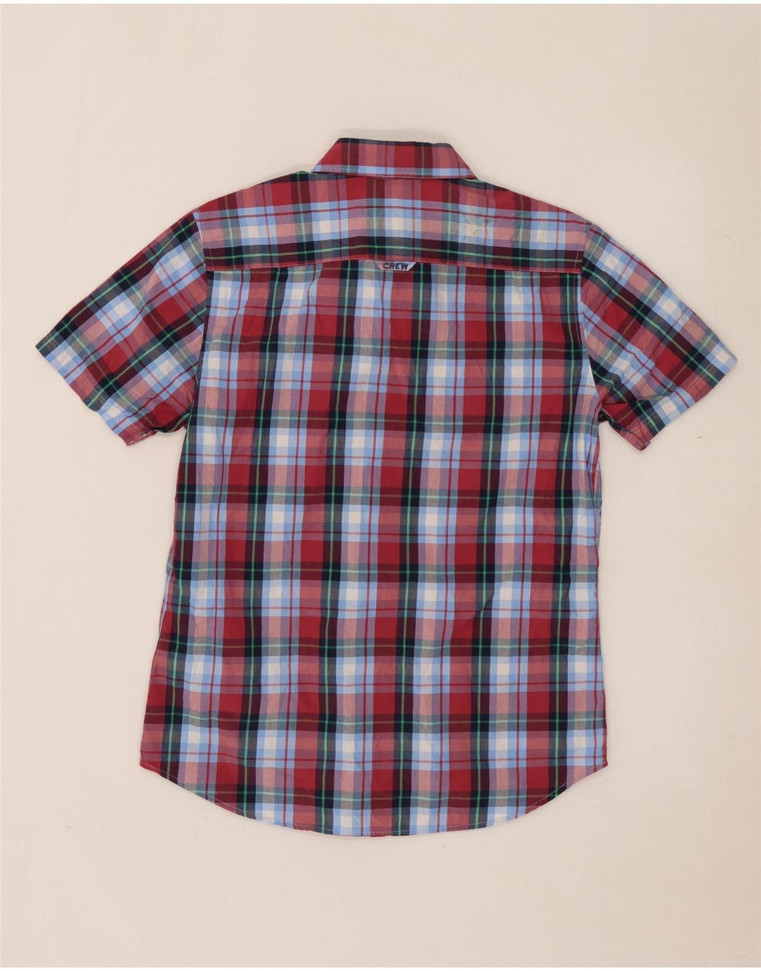 CREW CLOTHING Mens Short Sleeve Shirt Medium Blue Check Cotton
