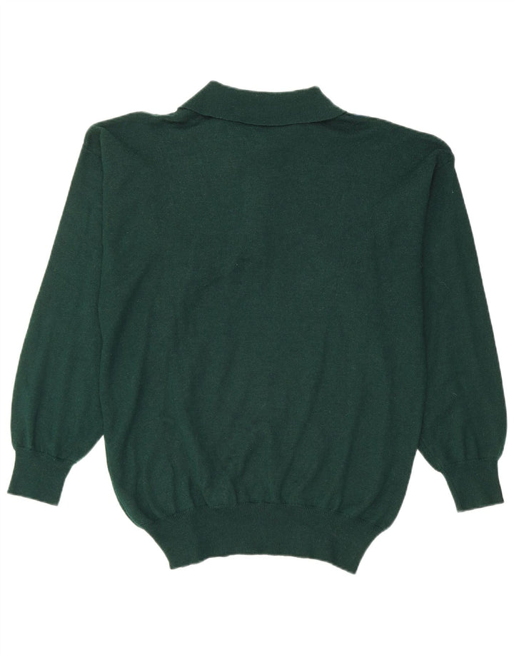 VINTAGE Mens Polo Neck Jumper Sweater Small Green Argyle/Diamond Wool