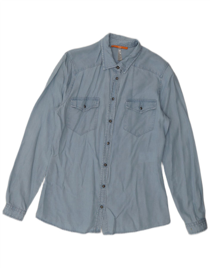 Hugo Boss Womens Oversized Shirt UK 6 XS Blue Lyocell