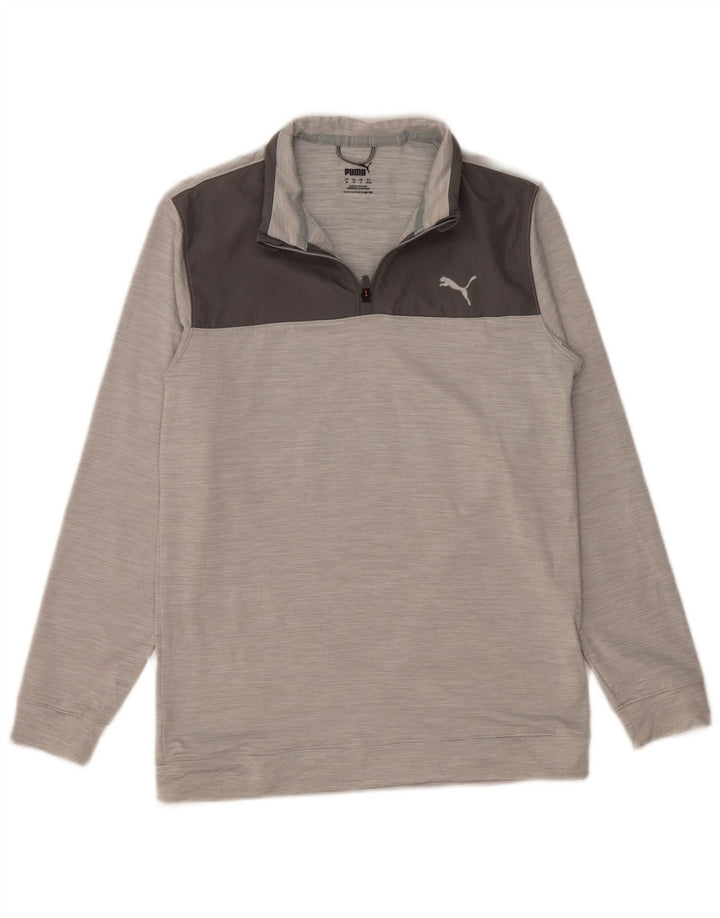 PUMA Mens Zip Neck Sweatshirt Jumper Small Grey Colourblock Polyester