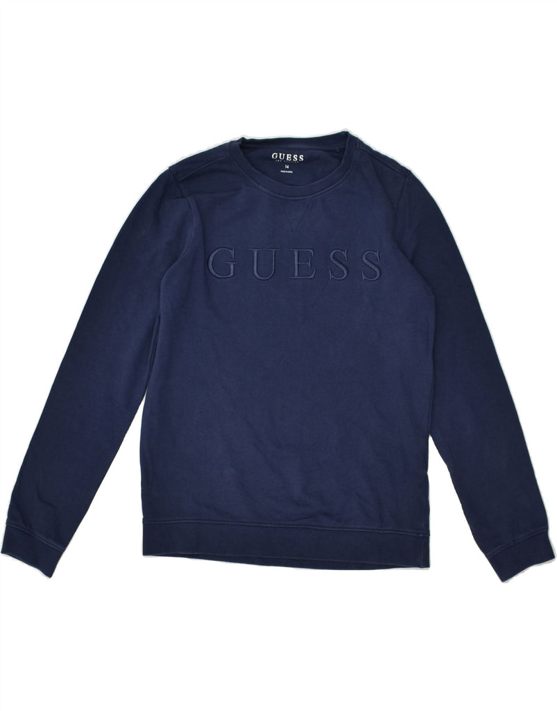 GUESS Boys Los Angeles Graphic Sweatshirt Jumper 13-14 Years Navy Blue | Vintage Guess | Thrift | Second-Hand Guess | Used Clothing | Messina Hembry 