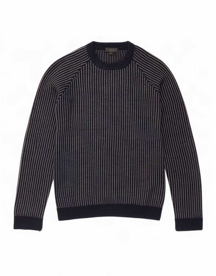 Cos Mens Crew Neck Jumper Sweater Small Navy Blue Striped Wool