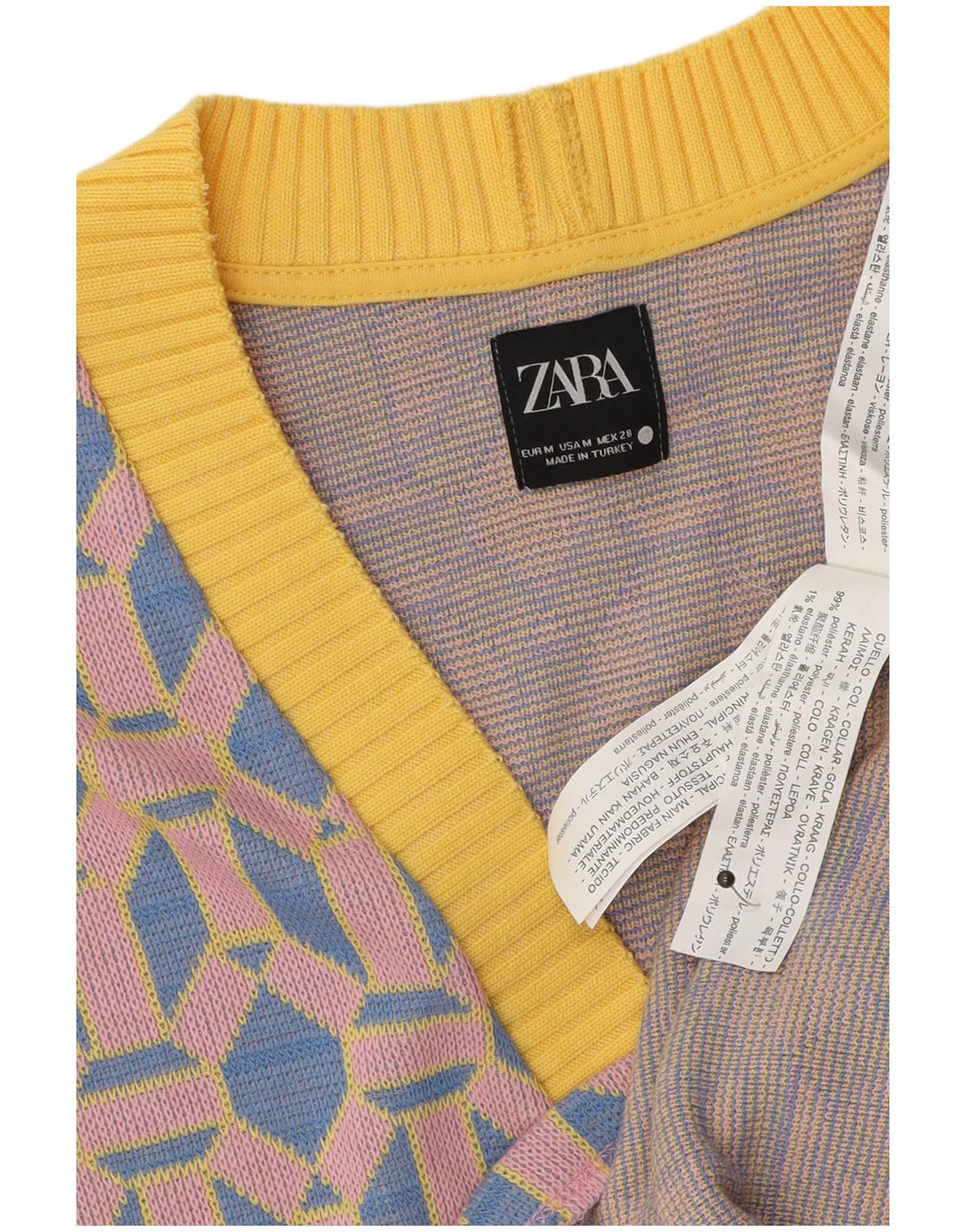 Zara Womens Sleeveless Cardigan Sweater UK 14 Medium Blue Geometric