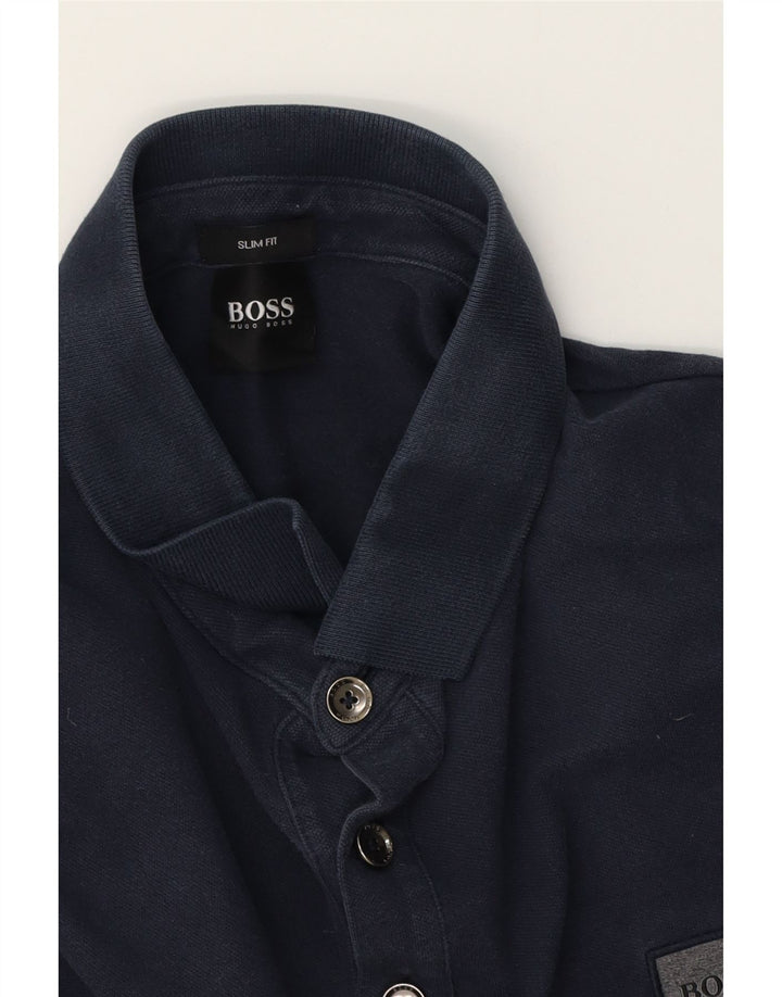 HUGO BOSS Mens Long Sleeve Slim Fit Polo Shirt Medium Navy Blue