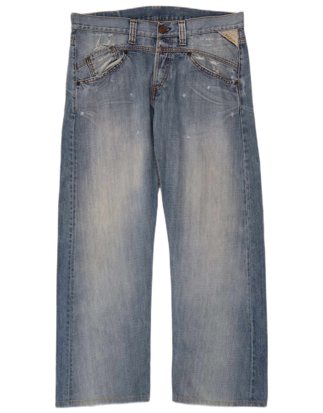 Replay Mens Distressed Straight Jeans W34 L30 Blue Cotton