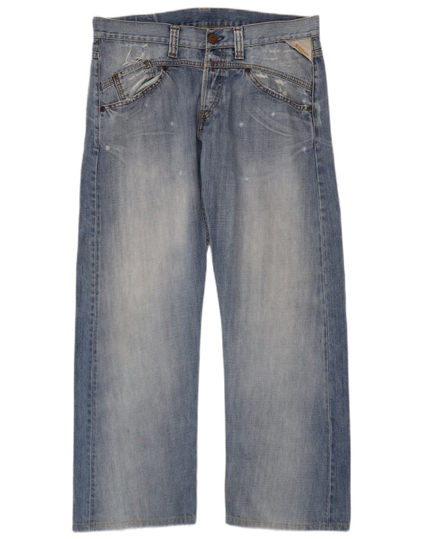 Replay Mens Distressed Straight Jeans W34 L30 Blue Cotton