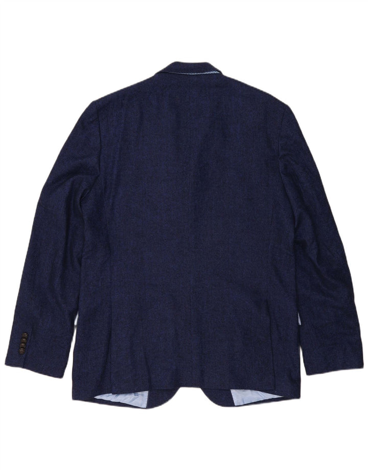 Marks & Spencer Mens 2 Button Blazer Jacket UK 44 XL Navy Blue Herringbone