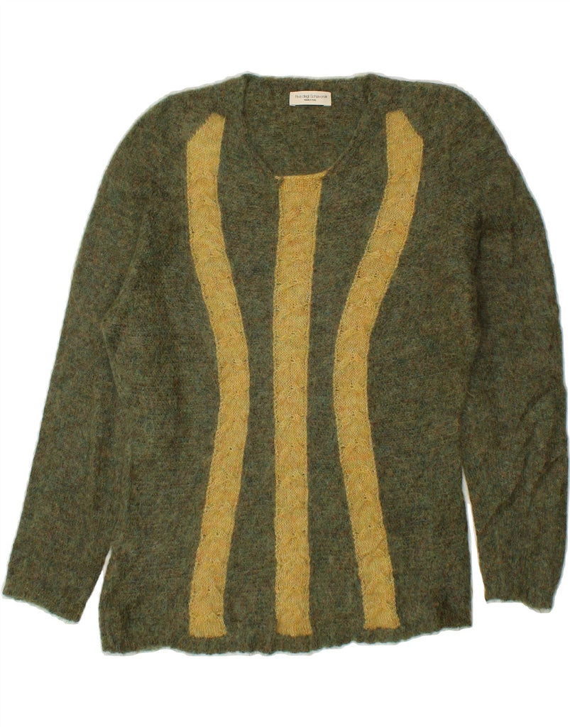 VINTAGE Womens Crew Neck Jumper Sweater UK 14 Medium Green Striped Vintage Vintage and Second-Hand Vintage from Messina Hembry 