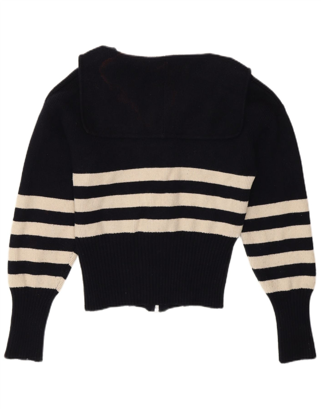Zara Womens Crop Cardigan Sweater Small Navy Blue Striped Viscose