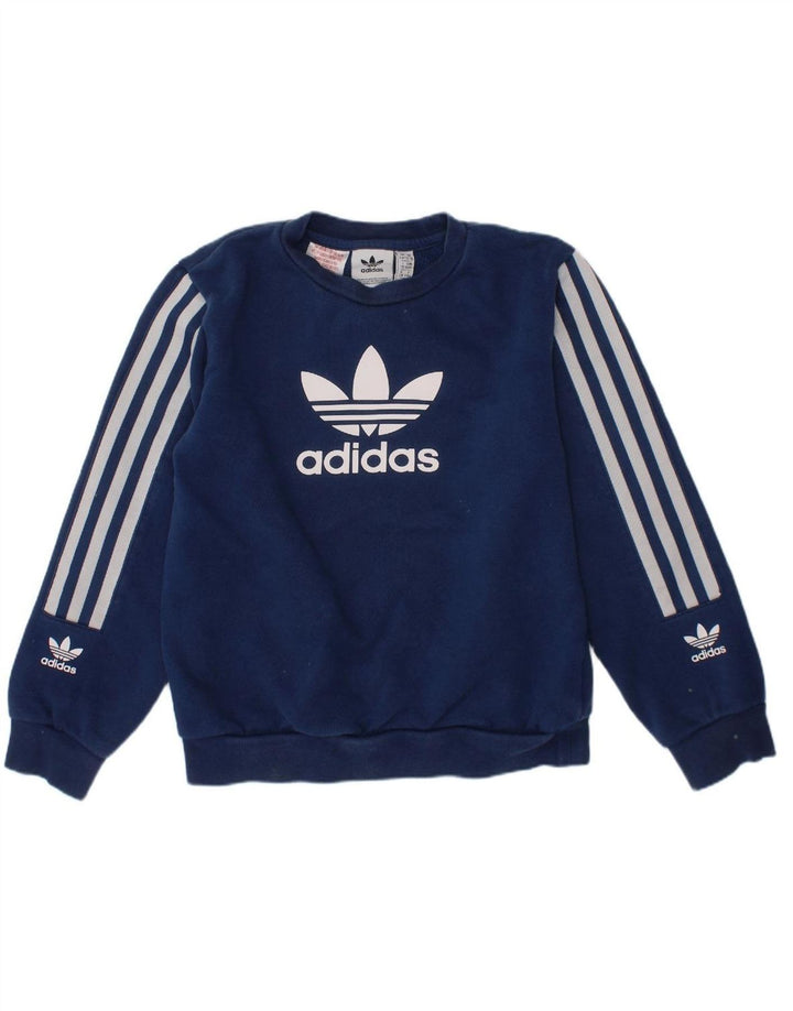 ADIDAS Boys Graphic Sweatshirt Jumper 7-8 Years Navy Blue Cotton
