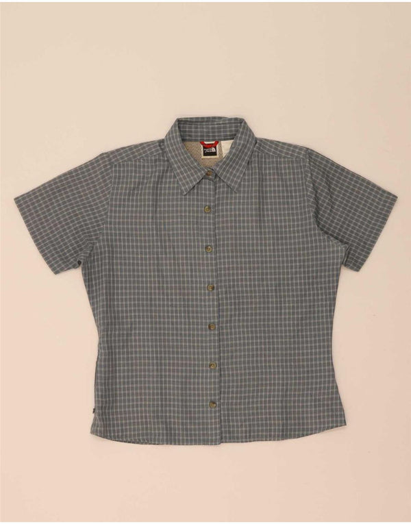 The North Face Womens Short Sleeve Shirt UK 14 Medium Grey Check Polyester