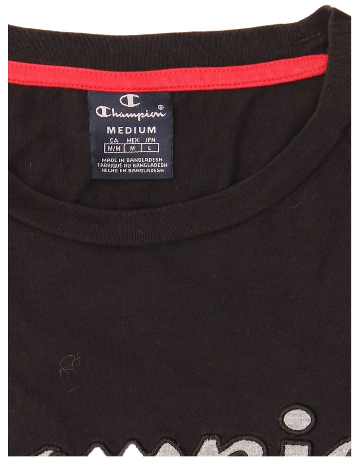 CHAMPION Mens Graphic Top Long Sleeve Medium Black Cotton