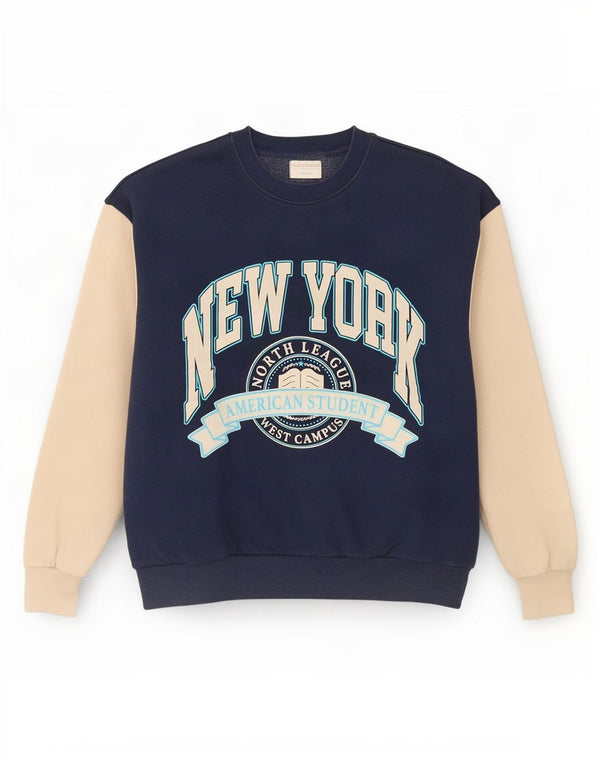 Pull & Bear Womens Graphic Sweatshirt Jumper UK 10 Small Navy Blue