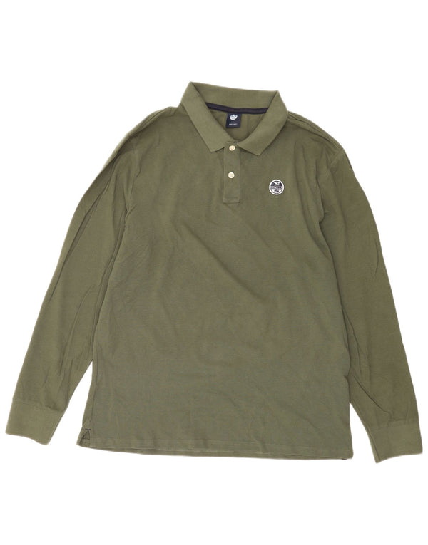 North Sails Mens Long Sleeve Polo Shirt XL Green Cotton