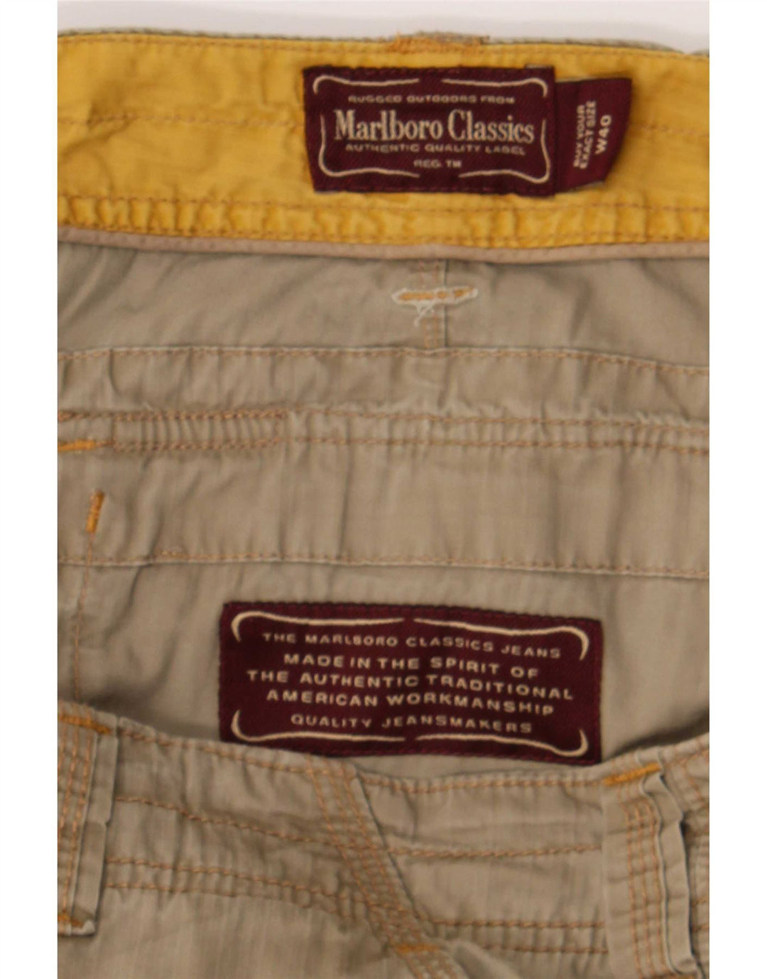 Marlboro Classics Mens Regular Fit Cargo Shorts W40 XL Khaki Cotton