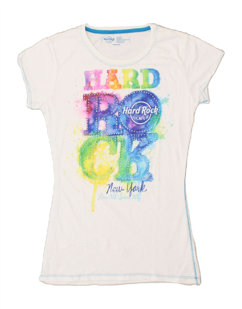 HARD ROCK CAFE Womens New York Graphic T-Shirt Top UK 12 Medium White Vintage Hard Rock Cafe and Second-Hand Hard Rock Cafe from Messina Hembry 