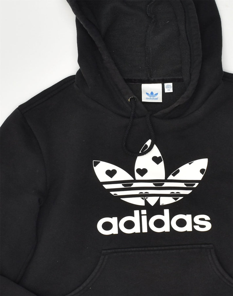 ADIDAS Womens Graphic Hoodie Jumper IT 40 Small Black Cotton | Vintage Adidas | Thrift | Second-Hand Adidas | Used Clothing | Messina Hembry 