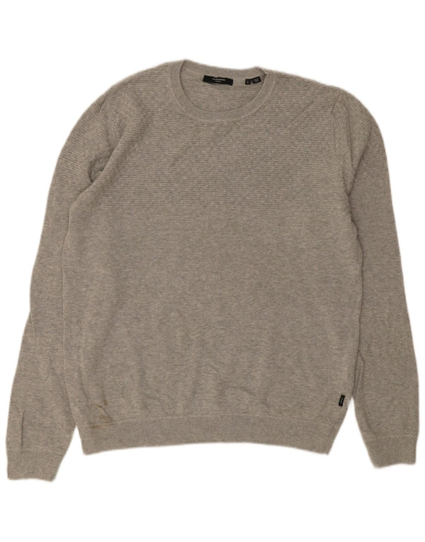 Jack & Jones Mens Crew Neck Jumper Sweater Large Grey Cotton
