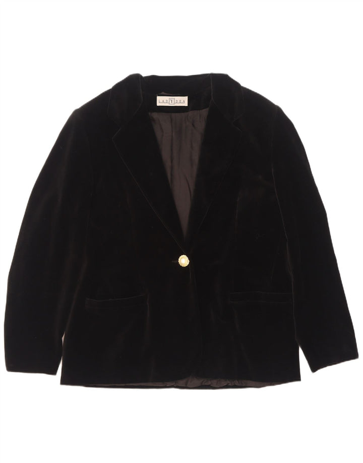 Vintage Womens 1 Button Velvet Blazer Jacket IT 50 XL Black Cotton