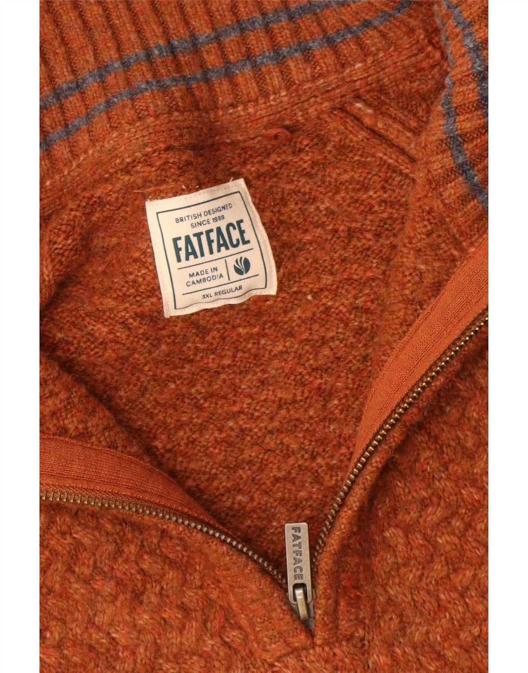 Fat Face Mens Zip Neck Jumper Sweater 3XL Brown Chevron