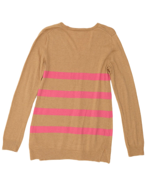 Gap Womens V-Neck Jumper Sweater UK 12 Medium Brown Striped Nylon