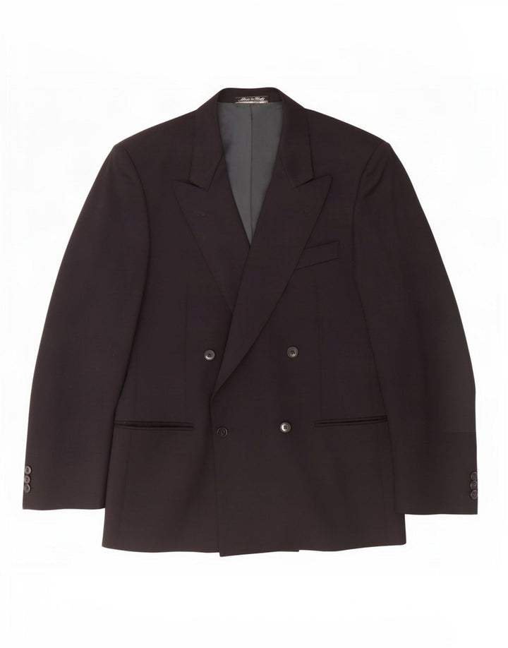 Facis Mens Double Breasted Blazer Jacket IT 48 Medium Navy Blue Virgin Wool