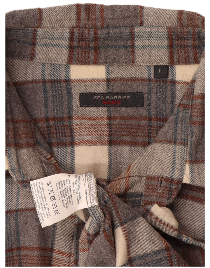 Sea Barrier Mens Flannel Shirt Large Grey Check Cotton