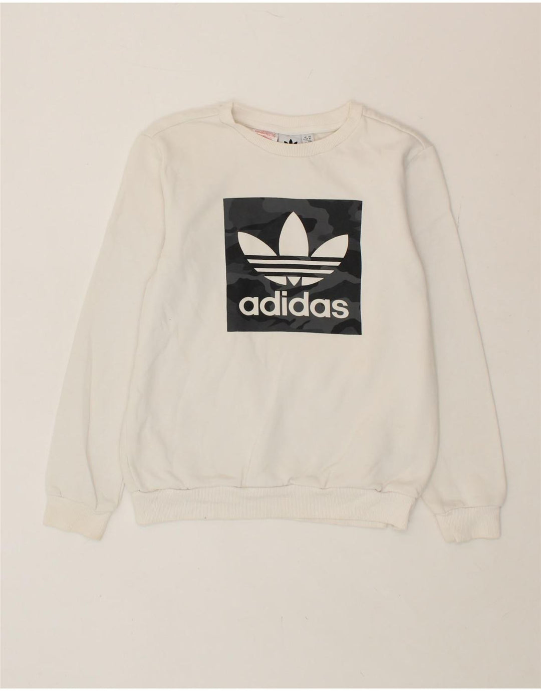 ADIDAS Boys Graphic Sweatshirt Jumper 11-12 Years White Cotton Vintage Adidas and Second-Hand Adidas from Messina Hembry 