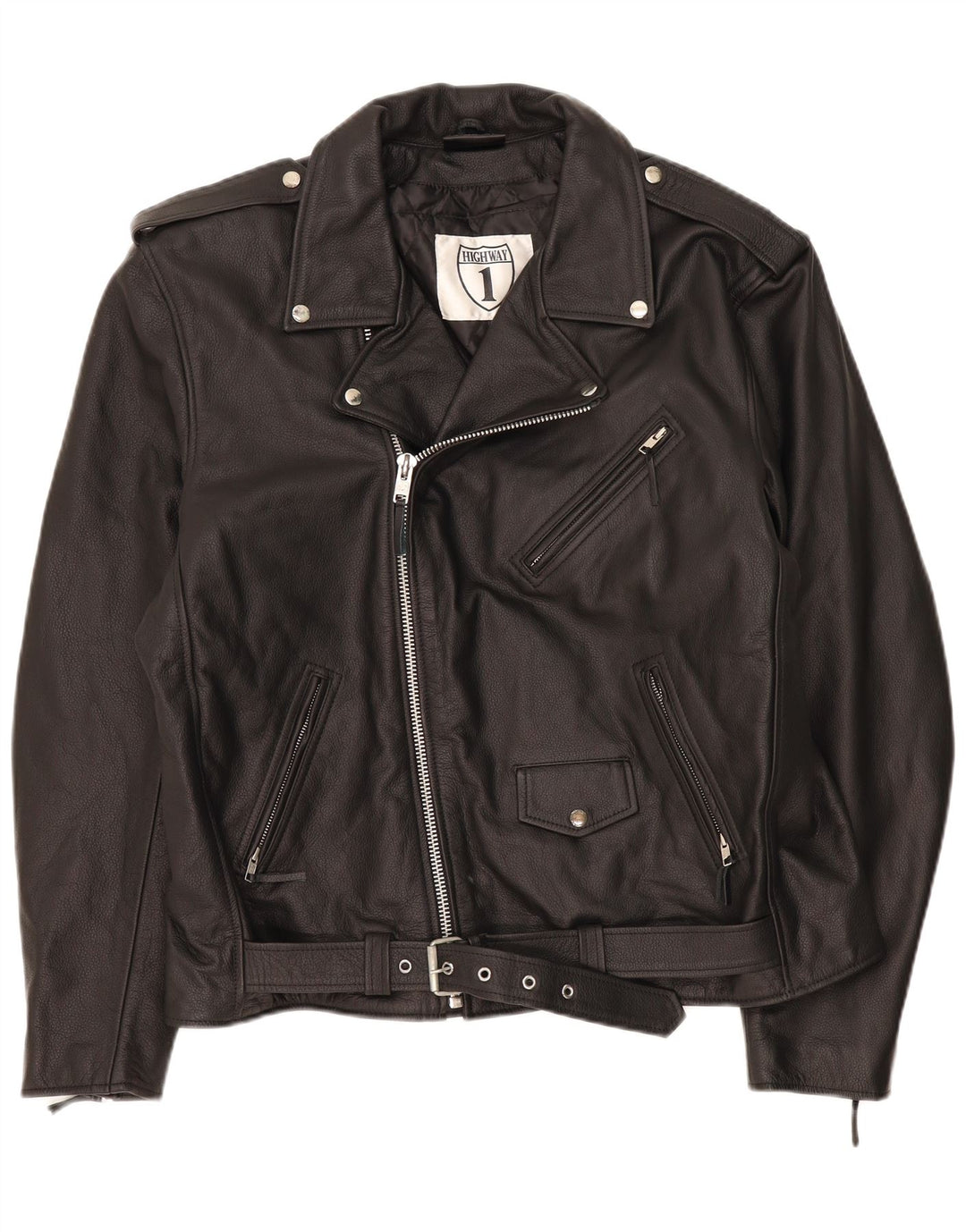 Highway 1 Mens Leather Biker Jacket UK 52 4XL Black Leather