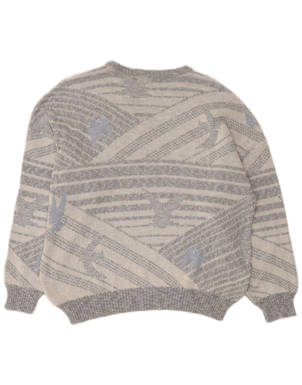 Vintage Mens Crew Neck Jumper Sweater IT 50 Medium Grey Geometric
