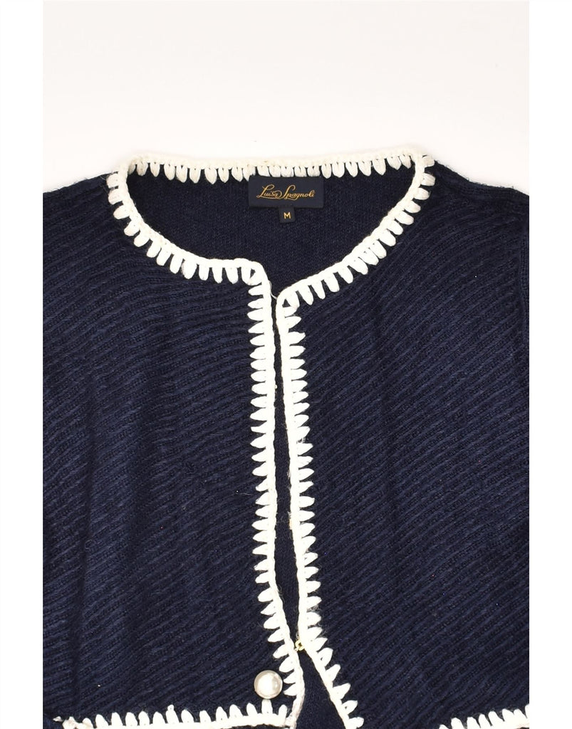 LUISA SPAGNOLI Womens Cardigan Sweater UK 14 Medium Navy Blue Linen | Vintage Luisa Spagnoli | Thrift | Second-Hand Luisa Spagnoli | Used Clothing | Messina Hembry 