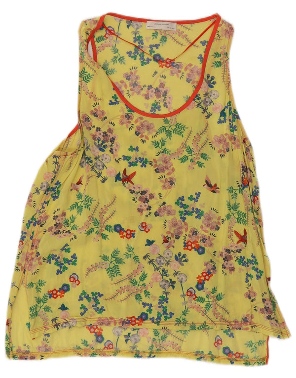 Zara Womens Sleeveless Blouse Top UK 14 Large Yellow Floral